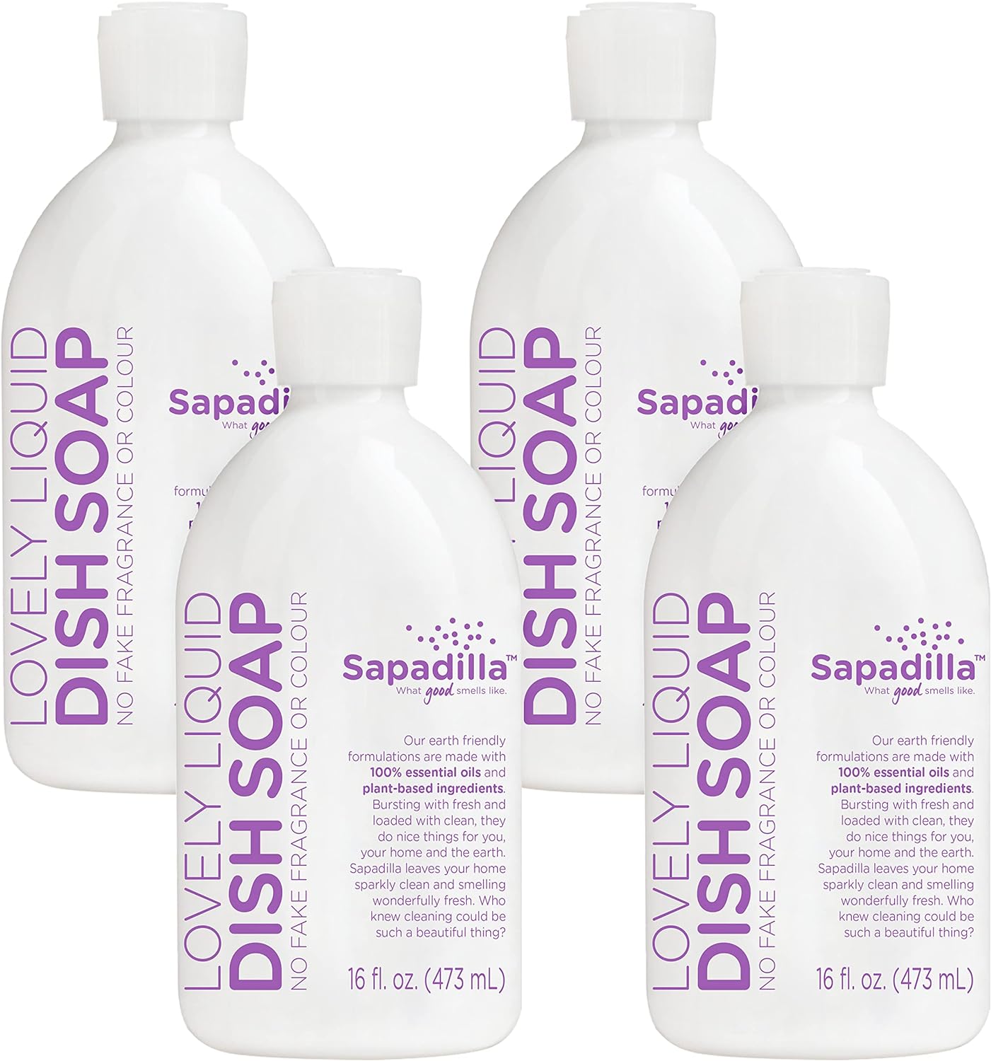 Sapadilla Liquid Dish Soap - Sweet Lavender + Lime - Made with 100% Pure Essential Oil Blends, Tough on Grease, Aromatic & Fragrant Dishwashing Liquid, Plant Based, Biodegradable, 16 Ounce (Pack of 4)