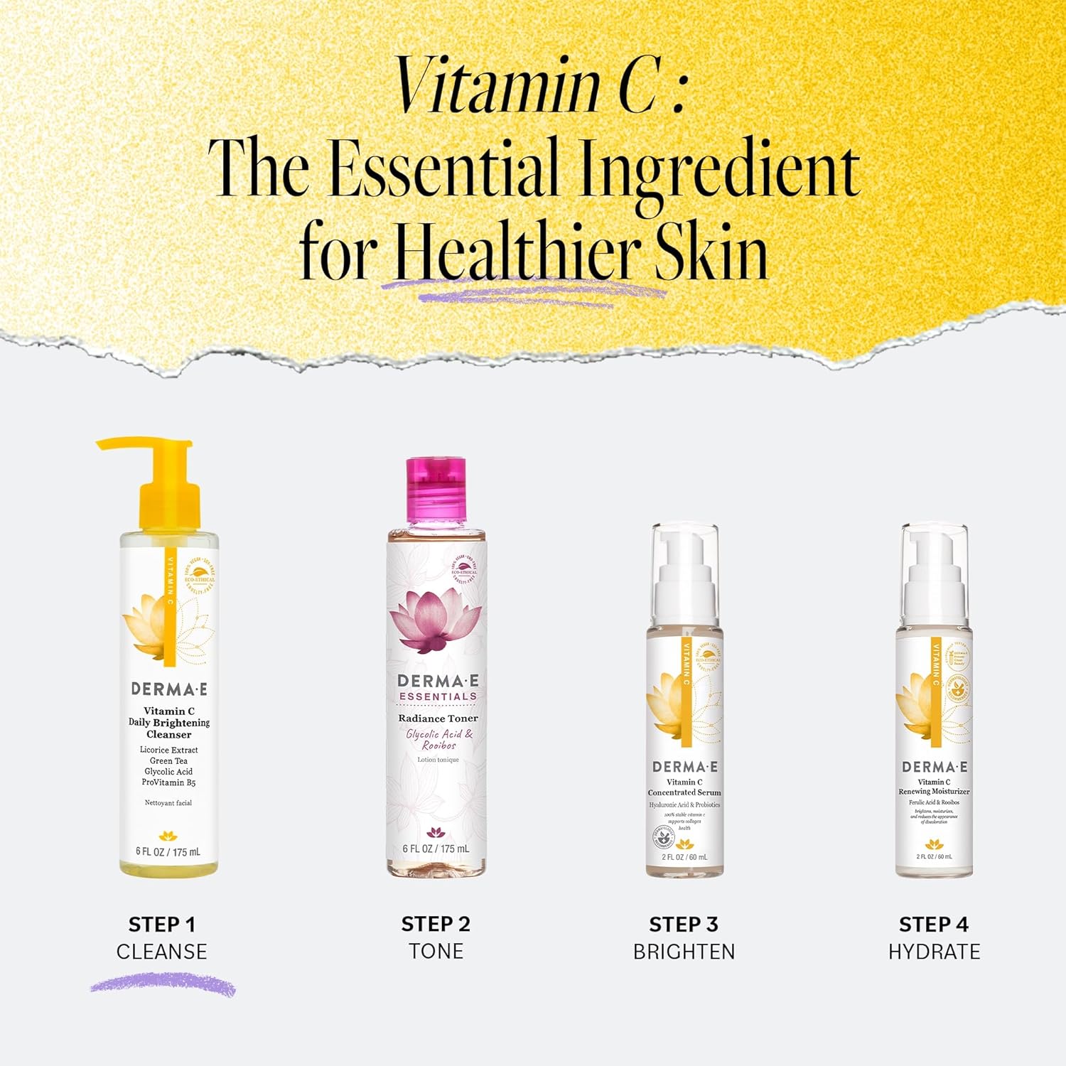 Derma E Vitamin C Cleanser - Daily Brightening & Hydrating Face Wash To Even Out Skin Tone – Moisturizing Face Cleanser For A Radiant Glow, 6 Fl Oz : Beauty & Personal Care