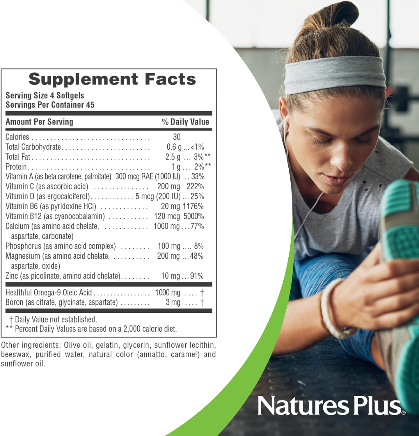 Natures Plus Bone Power With Boron - 1000 Mg Calcium, 180 Softgels - Bone & Joint Support Supplement, Liquid Calcium For Maximum Absorption - Milk Free, Gluten-Free - 45 Servings