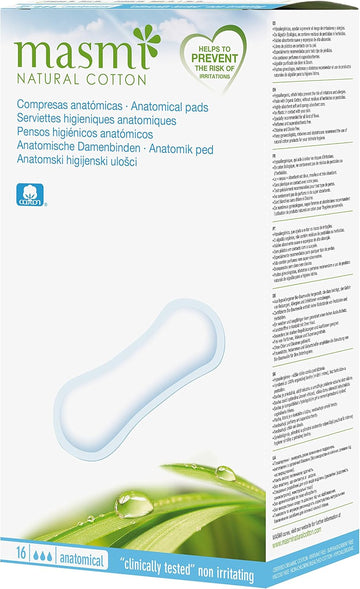 16 Masmi Anatomical Sanitary Pads for All discharges Strong menstruations Light Incontinence Surgery or After Giving Birth Certified Organic Cotton Core Biodegradable Perfume Chlorine Dioxin Free (1)
