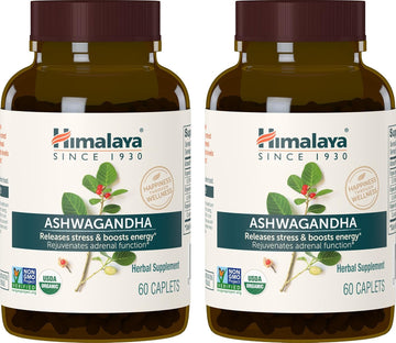 Himalaya Organic Ashwagandha, 120 Day Supply, Herbal Supplement For Stress Relief, Energy Support, Occasional Sleeplessness, Usda Organic, Non-Gmo, Vegan, Gluten Free, 670 Mg, 60 Caplets, 2 Pack