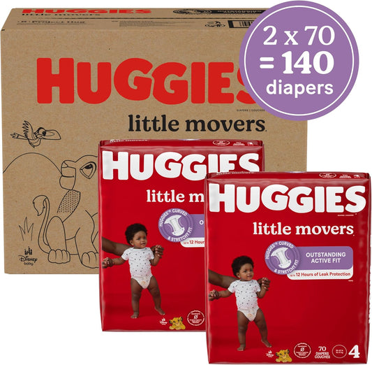 Huggies Size 4 Diapers, Little Movers Baby Diapers, Size 4 (22-37 Lbs), 140 Ct (2 Packs Of 70)