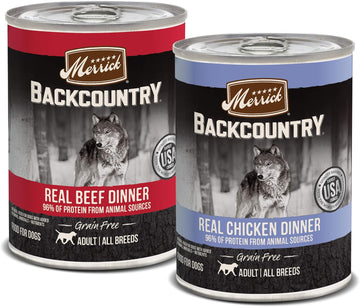 Merrick Backcountry Grain Free Premium Canned Dog Food, Variety Pack, Real Beef And Chicken Dinner Recipes - (Pack Of 12) 9.5 Lb. Cans