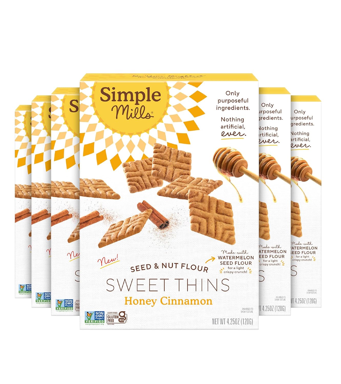 Simple Mills Sweet Thins Cookies, Seed and Nut Flour, Honey Cinnamon - Gluten Free, Paleo Friendly, Healthy Snacks, 4.25 Ounce (Pack of 6)