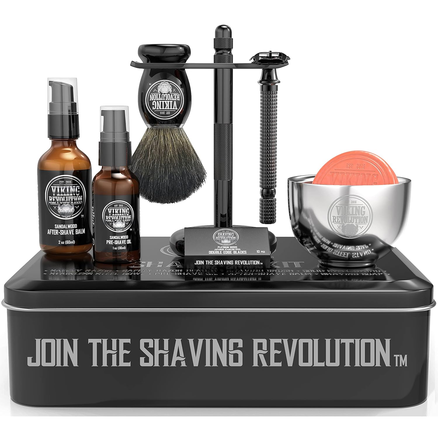 Luxury Safety Razor Shaving Kit - Includes Double Edge Safety Razor, Stand, Bowl, After-Shave Balm, Pre-Shave Oil, Badger Brush