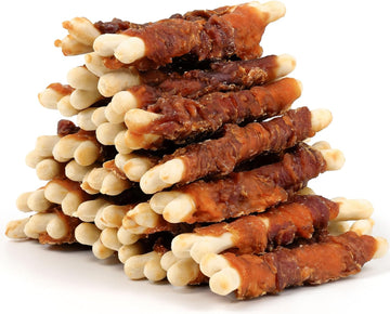 Mon2Sun Double Flavor Dog Treats, 4 Inch Chicken And Duck Wrapped Calcium Bones, Rawhide Free Dog Chews For Small Dogs, Teeth Cleaning Dog Bones, 21.16Oz (30 Count-Pack Of 1)