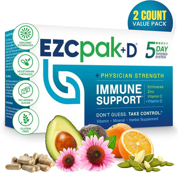 Ezc Pak 5-Day Immune System Booster With Echinacea, Vitamin C, Zinc & Vitamin D - Tapered Immune Support Supplement For Adults - Supports Immunity, Easy Travel-Size Supplement Pack