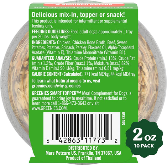 Greenies Smart Topper High Protein Wet Mix-In For Dogs, Chicken, Beef, Sweet Potatoes, Potatoes & Spinach Recipe In Vitabroth™ Broth- Bone Broth + Vitamins E & B1, Pack Of 10