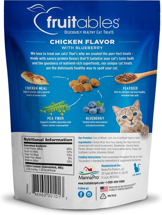 Fruitables Cat Treats – Crunchy Treats for Cats – Healthy Low Calorie Treats Packed with Protein – Free of Wheat, Corn and Soy – Made with Real Chicken with Blueberry – 30 Ounces