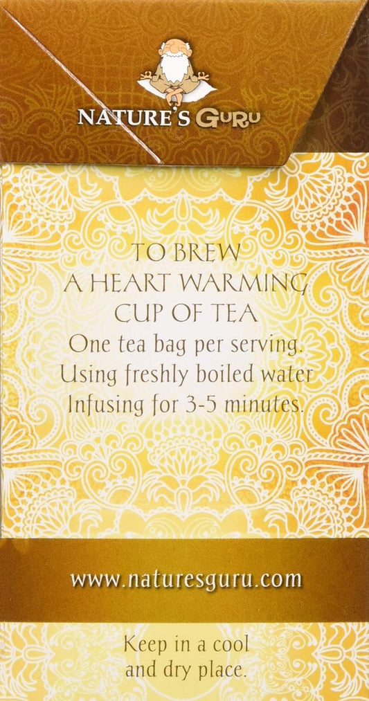 Nature'S Guru Organic Whole Leaf Black Tea Turmeric Ginger 25 Count Individual Tea Bags