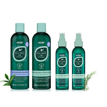 Hask Tea Tree Back To School Pack: Tea Tree Oil & Rosemary Shampoo And Conditioners And A 2-Pack Of 5-In-1 Leave In Conditioner Sprays
