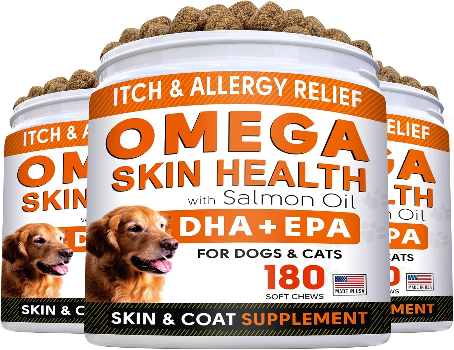 (Pack Of 3) Fish Oil Omega 3 Treats For Dogs - Allergy Relief - Joint Health - Itch Relief, Shedding - Skin And Coat Supplement - Alaskan Salmon Oil Chews - Omega 3 6 9 - Epa & Dha Fatty Acids