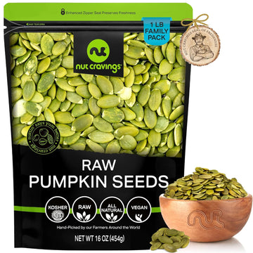 Nut Cravings - Raw Pumpkin Seeds Pepitas, Unsalted, Shelled, (16Oz - 1 Lb) Bulk Nuts Packed Fresh In Resealable Bag - Kosher Healthy Snack, Natural Keto Vegan - Ideal For Trail Mixed Nuts