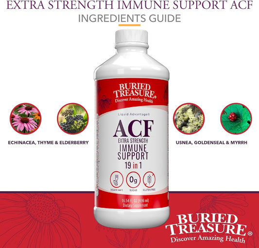 Buried Treasure ACF Extra Strength Immune Support, 17oz. 19 Vitamins and Herbs, Dietary Immunity Boost Supplement