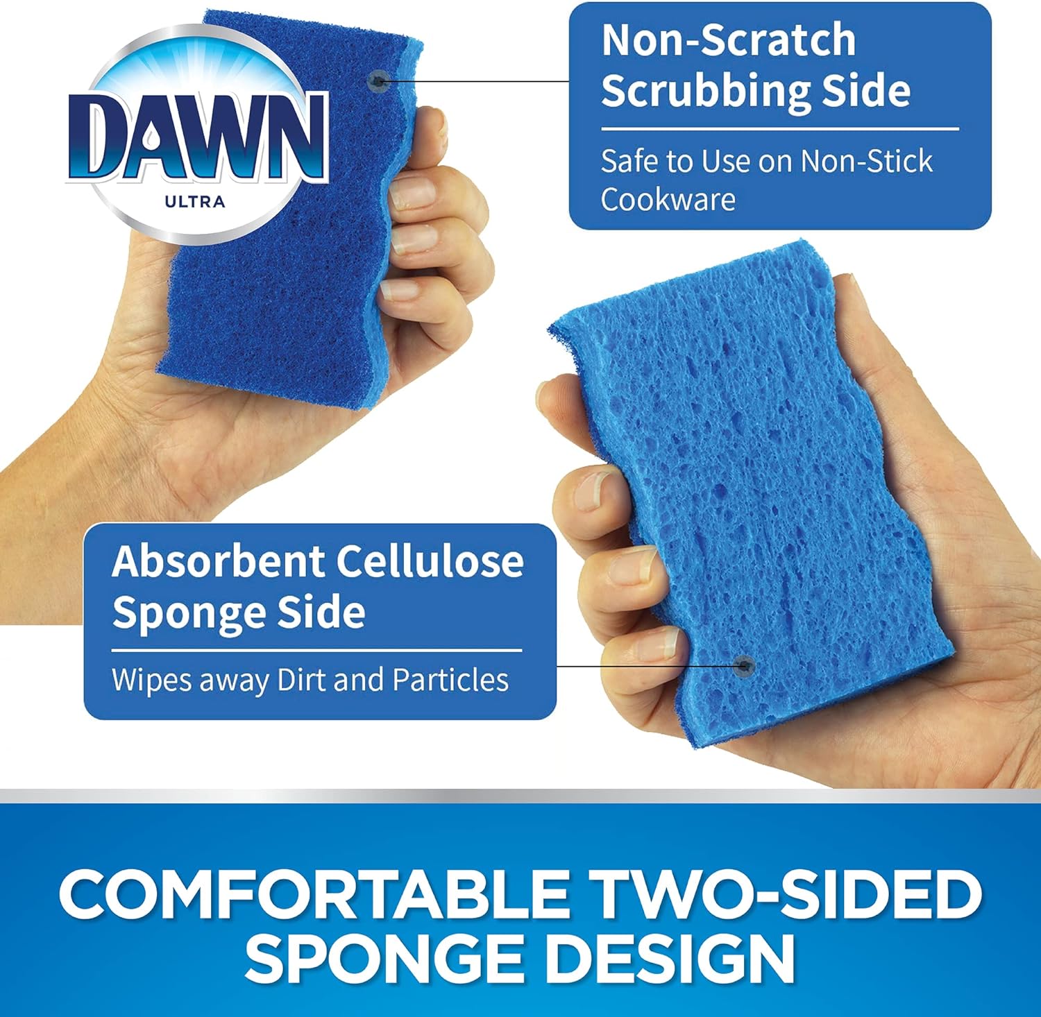 Dawn Non-Scratch Kitchen Dish Sponges, Blue (Pack of 3) : Health & Household