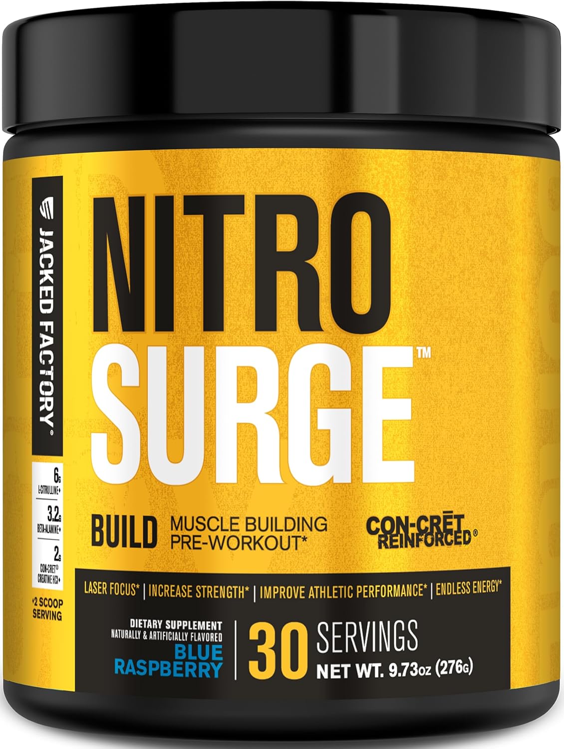 Jacked Factory Nitrosurge Build Pre Workout With Creatine For Muscle Building - Con Cret Creatine Powder & Elevatp For Intense Energy, Powerful Pump, & Endless Endurance - 30 Servings, Cherry Bomb