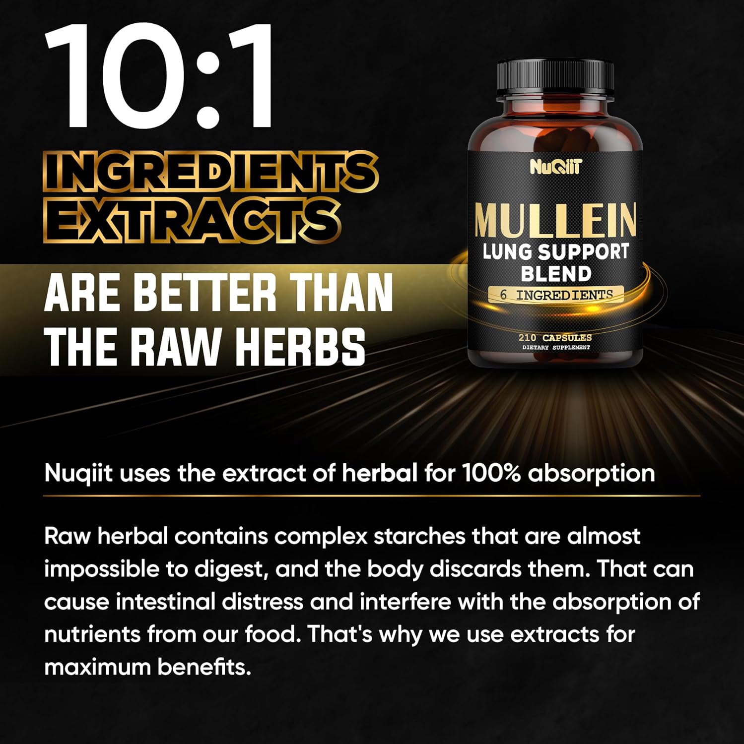 Nuqiit Mullein Leaf Capsules With Herbal Complex As Cordyceps Sinensis, Marshmallow, And More - Respiratory Health, Immune System & Body Balance Support - 105 Servings : Health & Household
