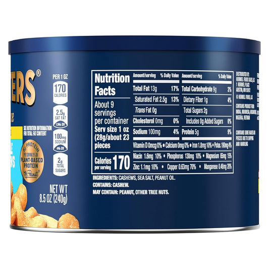 Planters Deluxe Whole Cashews, 8.5 Oz Canister