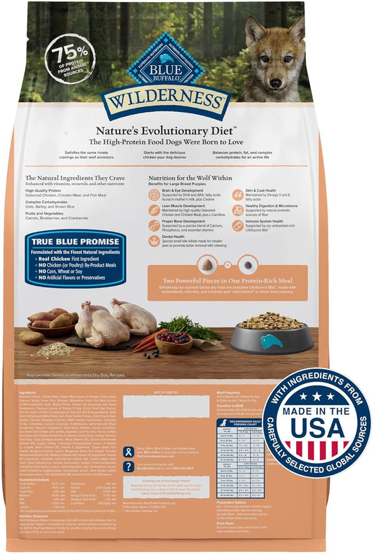 Blue Buffalo Wilderness Natural High-Protein Dry Food For Large Breed Puppies, With Wholesome Grains, Chicken, 28-Lb Bag