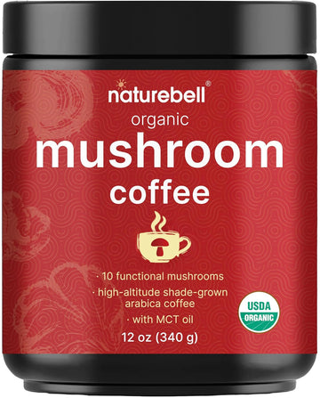 Organic Mushroom Coffee With Mct Oil, 12Oz (85 Servings) | 10 In 1 Adaptogenic Mushrooms – Lions Mane, Shiitake, Reishi & More – Energy, Immune Booster & Brain Health Support – No Fillers