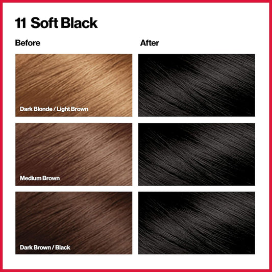 Revlon Colorsilk Beautiful Color Permanent Hair Color, Long-Lasting High-Definition Color, Shine & Silky Softness With 100% Gray Coverage, Ammonia Free, 11 Soft Black, 3 Pack