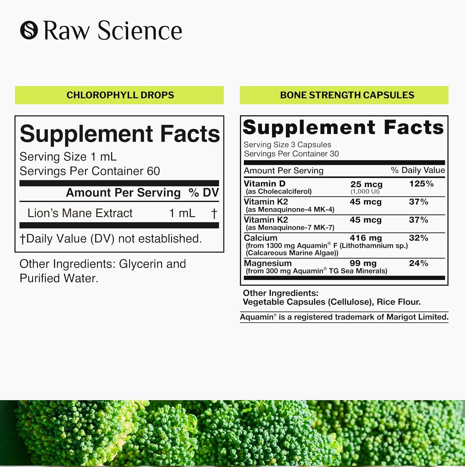 S RAW SCIENCE Healthy Aging - Immune Support & Internal Deodorant Bone Strength Supplements - Liquid Chlorophyll 1500mg 2oz Calcium Magnesium Supplement 500mg 90pcs : Health & Household