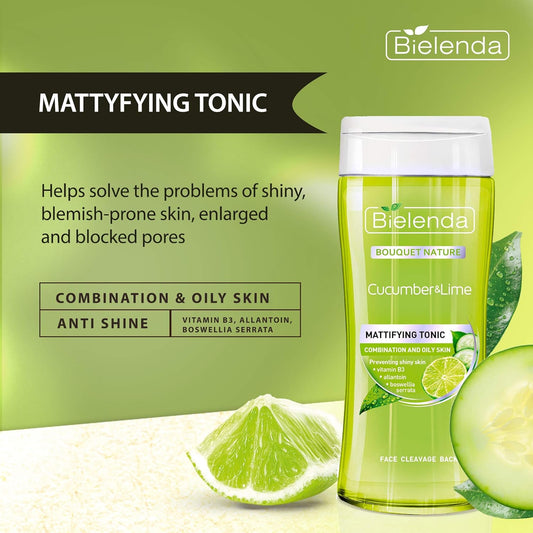 Bielenda Bouquet Nature - Helps Solve The Problems Of Shiny, Blemish-Prone Skin, Enlarged And Blocked Pores - Cucumber And Lime Toner - 200 Ml