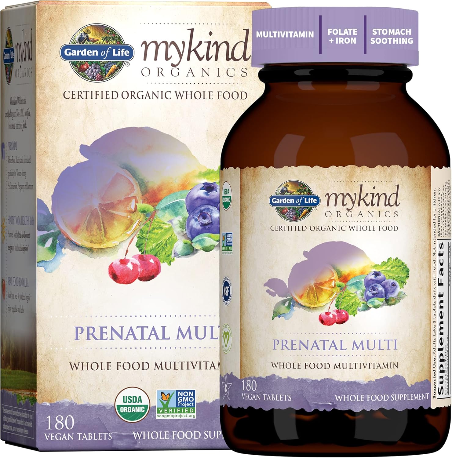 Garden Of Life Mykind Organics Prenatal Vegan Whole Food Multivitamin Tablets, Folate Not Folic Acid & Stomach Soothing Blend For Women, Peppermint, 180 Count