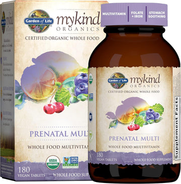 Garden Of Life Mykind Organics Prenatal Vegan Whole Food Multivitamin Tablets, Folate Not Folic Acid & Stomach Soothing Blend For Women, Peppermint, 180 Count