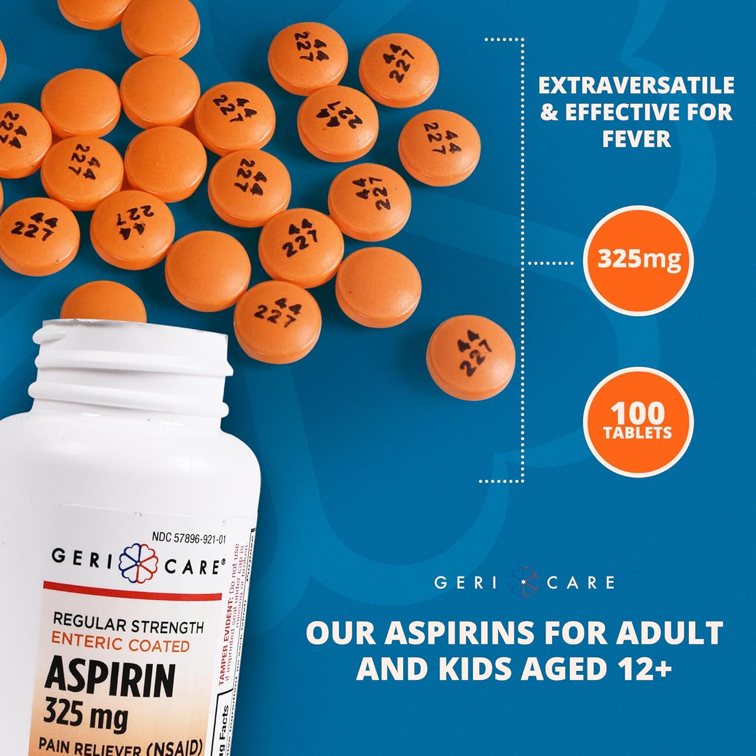 Enteric Coated Aspirin Tablets 325Mg (100 Count) By Gericare- Nsaid Pain Reliever & Fever Reducer Coated Aspirin For Adults- Regular Strength Aspirin For Headache Arthritis Menstrual & Muscle Pain : Health & Household