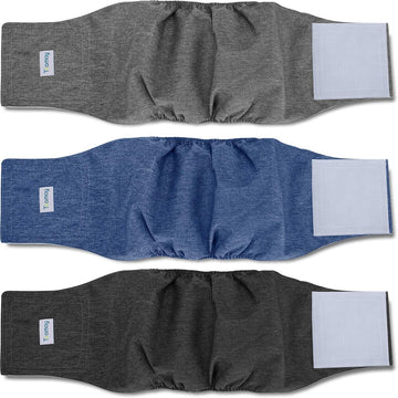 Teamoy 3Pcs Reusable Wrap Diapers For Male Dogs, Washable Puppy Belly Band (L1, 16"-20" Waist, Black+ Gray+ Blue)
