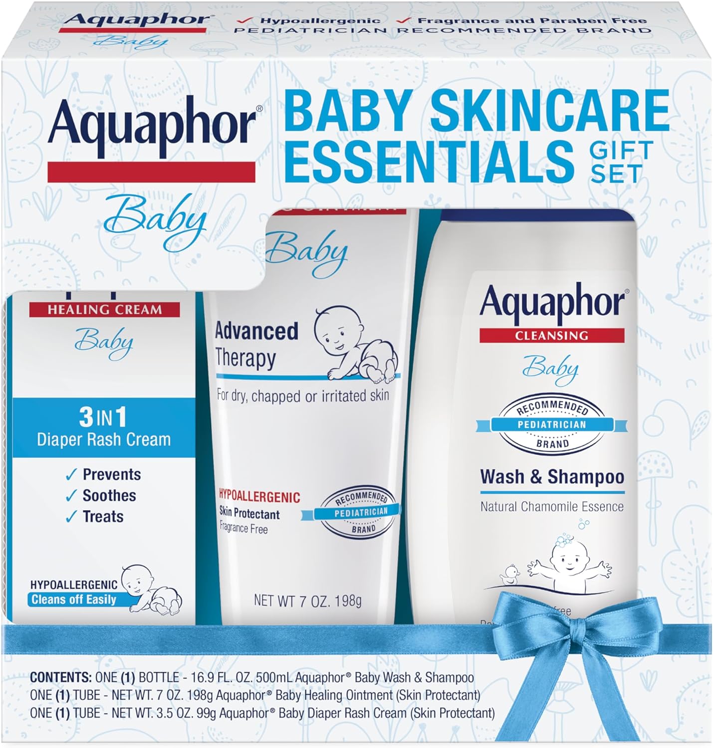 Aquaphor Baby Skincare Essentials Gift Set with Aquaphor Baby Wash and Shampoo, Aquaphor Baby Healing Ointment, and Aquaphor Diaper Rash Cream, 3 Pieces