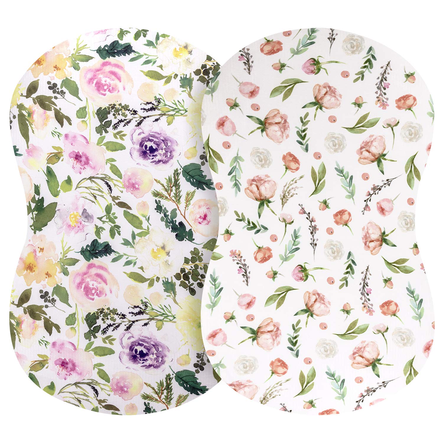Pobibaby - 2 Pack Premium Bassinet Sheets For Standard Bassinets - Ultra-Soft Premium Knit, Stylish Floral Pattern, Safe And Snug For Baby (Allure)