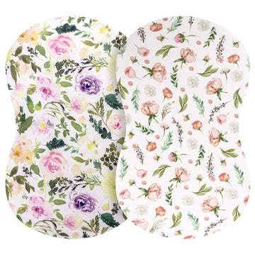 Pobibaby - 2 Pack Premium Bassinet Sheets For Standard Bassinets - Ultra-Soft Premium Knit, Stylish Floral Pattern, Safe And Snug For Baby (Allure)