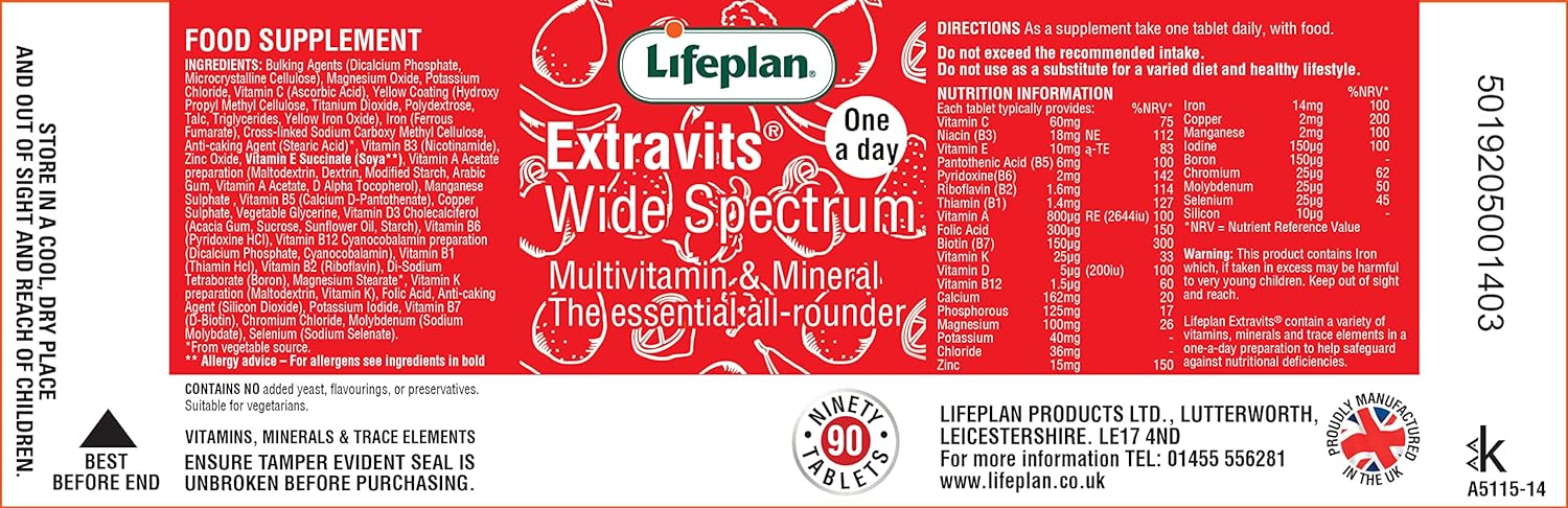 Lifeplan ExtraVits Wide Spectrum Adult Daily Multivitamin (90 Tablets) — Essential Vitamins and Minerals Complex : Amazon.co.uk: Health & Personal Care