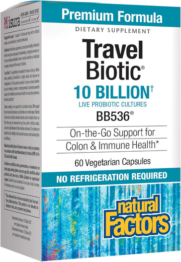 Natural Factors, TravelBiotic, Supports Colon and Immune Health, Shelf Stable Probiotic Supplement, 10 Billion CFU, Vegan, 60 Capsules (60 servings)