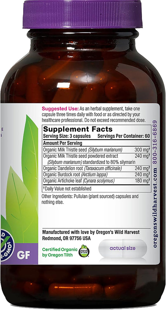 Oregon's Wild Harvest, Certified Organic Milk Thistle Dandelion Capsules, 180ct