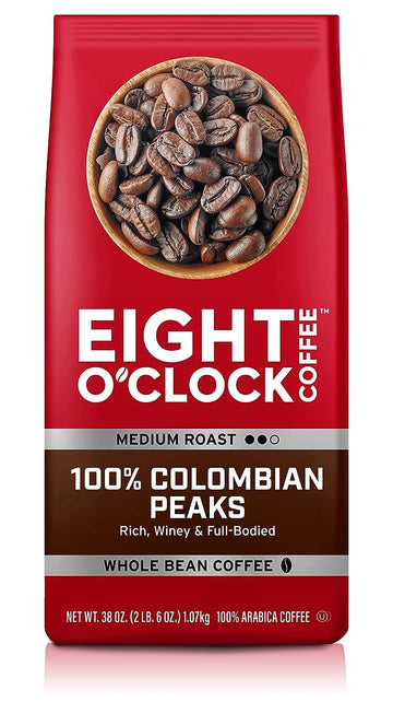 Eight O'Clock Coffee 100% Colombian Peaks, Medium Roast, Whole Bean Coffee, 40 Oz