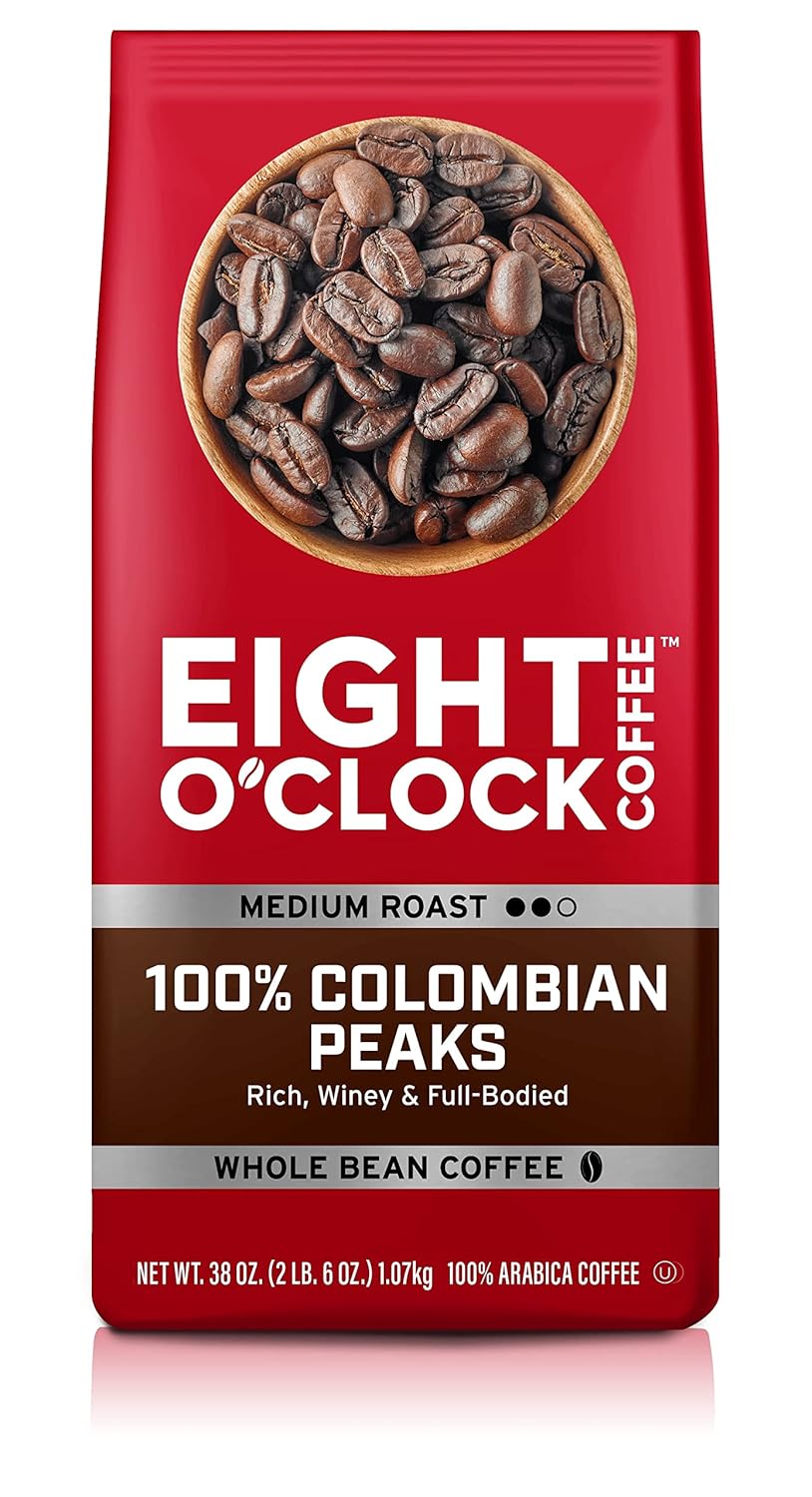 Eight O'Clock Coffee 100% Colombian Peaks, Medium Roast, Whole Bean Coffee, 40 Oz
