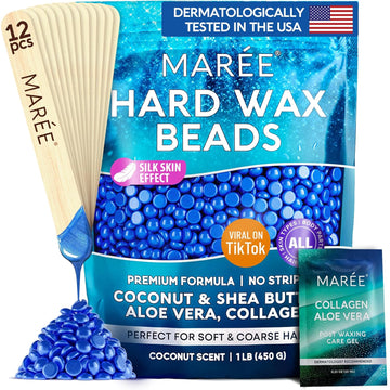 Maree Hard Wax Beads - Hair Removal Wax Kit With Marine Collagen Shea Butter & Aloe Vera - Bikini Wax Beads, Body Wax Beads For Sensitive Skin - 450G