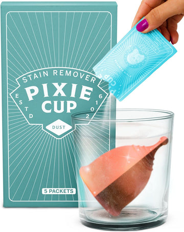 Pixie Cup Stain Remover For Wash Menstrual Cup - The Only Sterilizer Cleaner That Will Remove Stains On Your Reusable Menstrual Discs & Period Cups - Organic And Natural Ingredients (5 Packets)