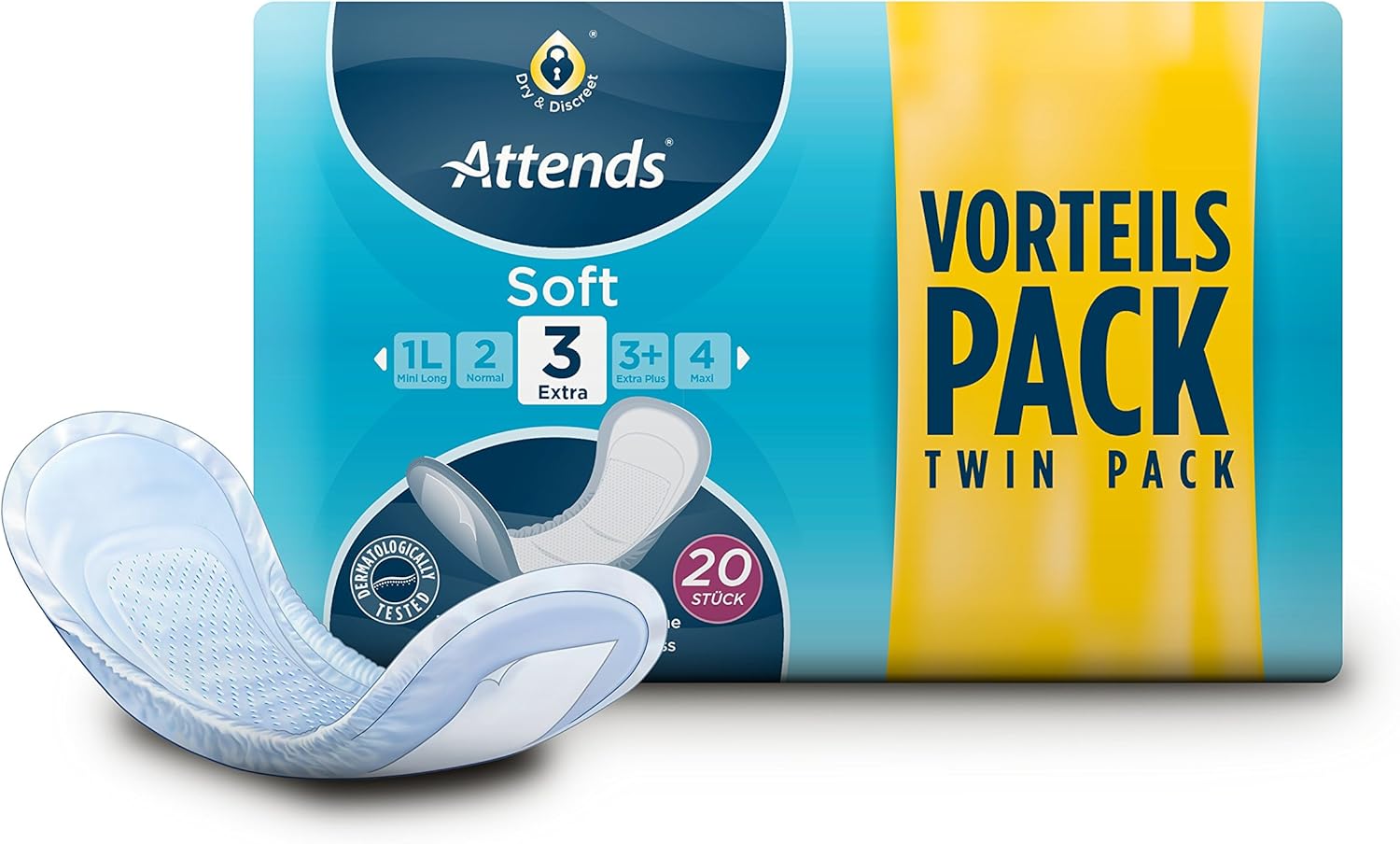 Attends Soft 3 Extra Hygiene-Einlagen Bei Leichter Blasenschwäche, 80 Pcs. Insoles