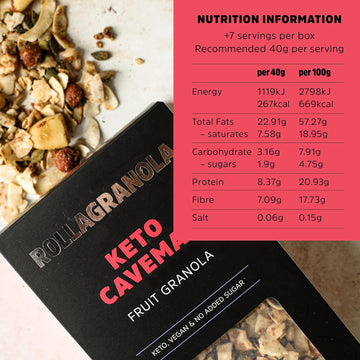 Rollagranola - Keto Caveman, Fruit Granola, 300G Box - Keto Granola, High Protein, Low Carb, Vegan, Gluten Free & Cereal Free With No Added Sugar. Handcrafted In The Uk (300G)
