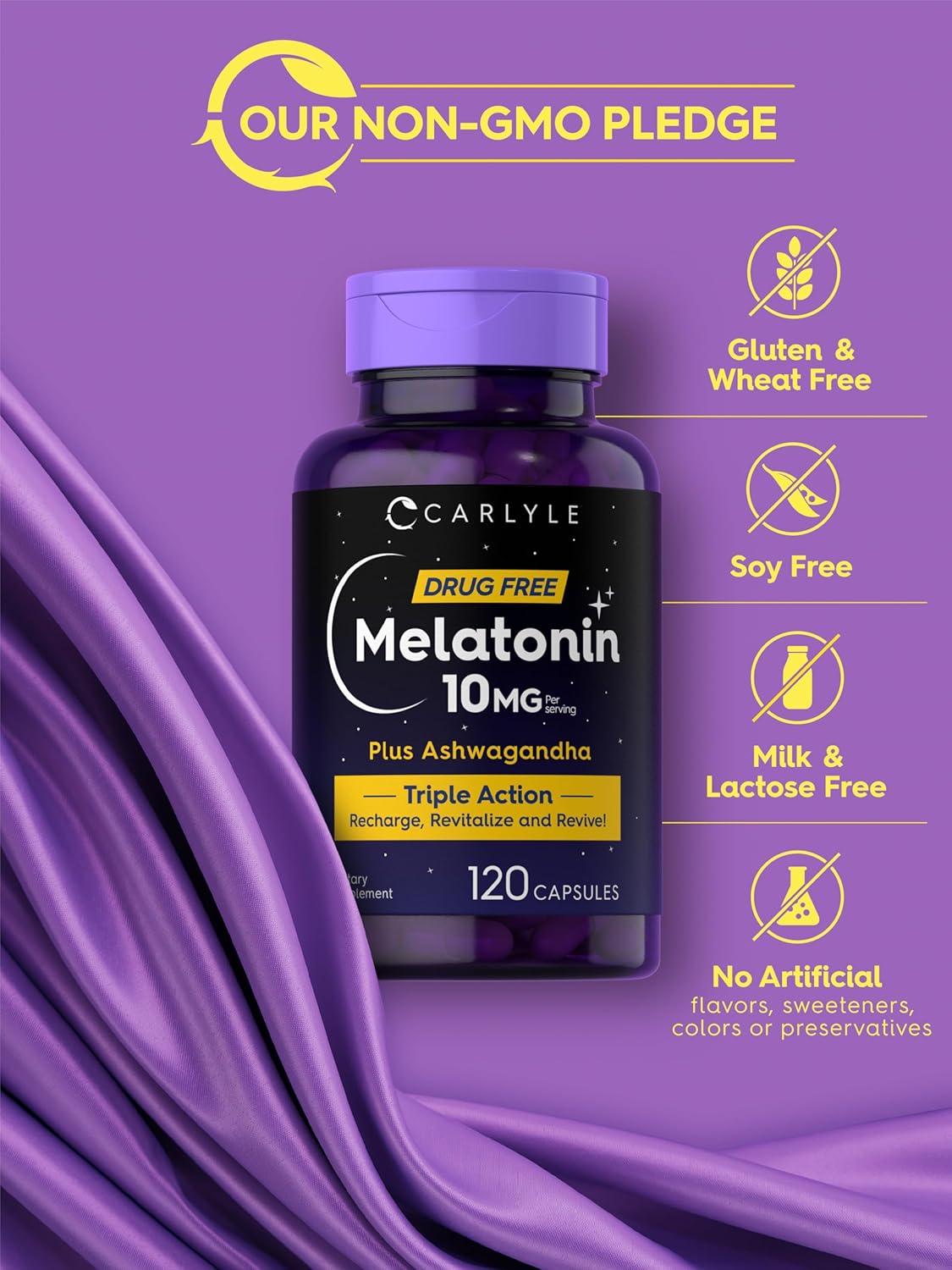 Carlyle Melatonin 10mg | 120 Capsules | with Ashwagandha | Triple Strength Formula | Non-GMO, Gluten Free Supplement : Health & Household