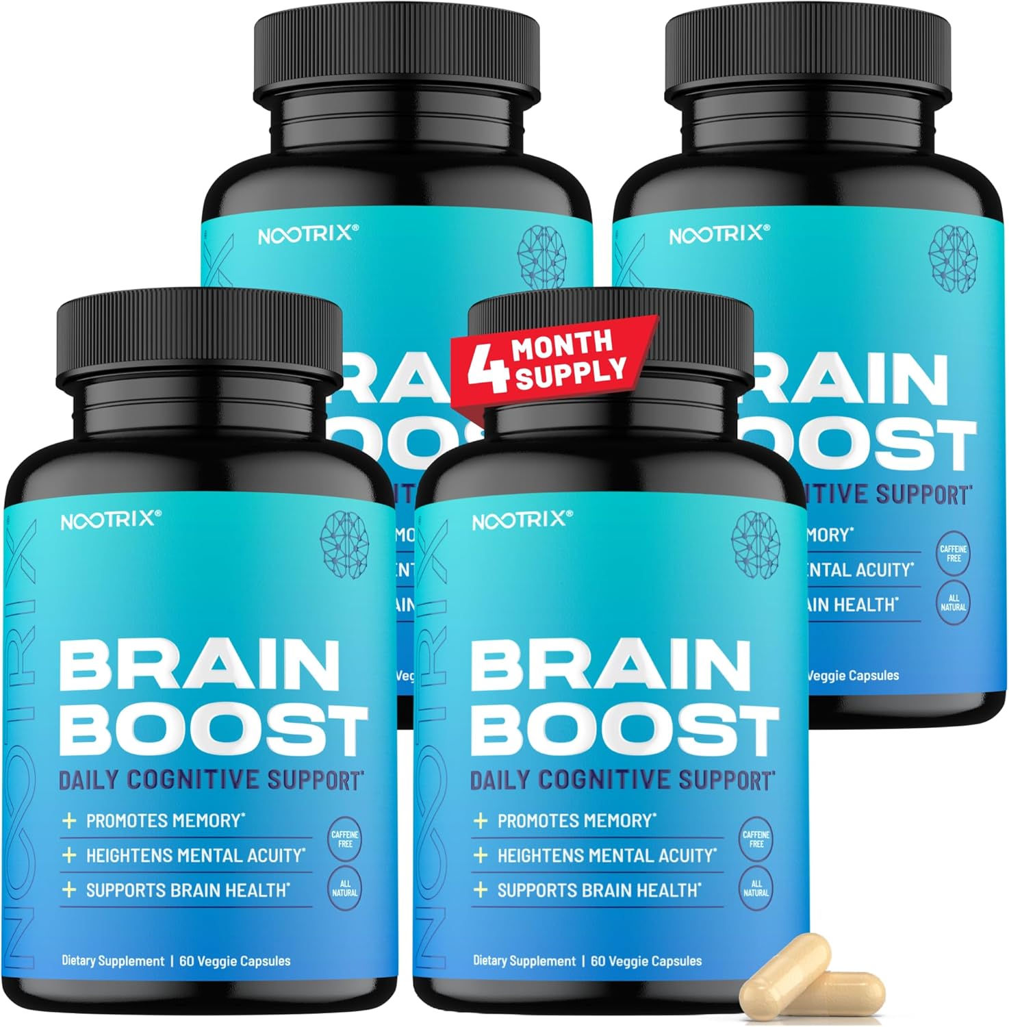 Brain Boost Nootropic Supplement | Supports Memory, Mental Focus, Cognitive Health & Energy | Caffeine-Free, Promotes Healthy Mood & Brain Function W/Gingko Biloba & Dmae | 240 Capsules