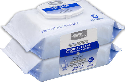 Equate Original Clean Facial Cleansing Towelettes 120 Total (Compare To Pond'S Original Fresh) 60 Ct Twin Pack Packaging May Vary