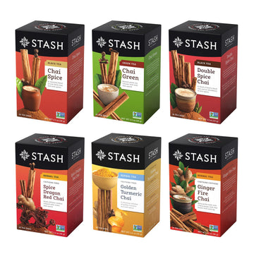 Stash Chai Tea Variety Pack Sampler Assortment - Caffeinated, Non-Gmo Project Verified Premium Tea With No Artificial Ingredients, 18-20 Count (Pack Of 6)