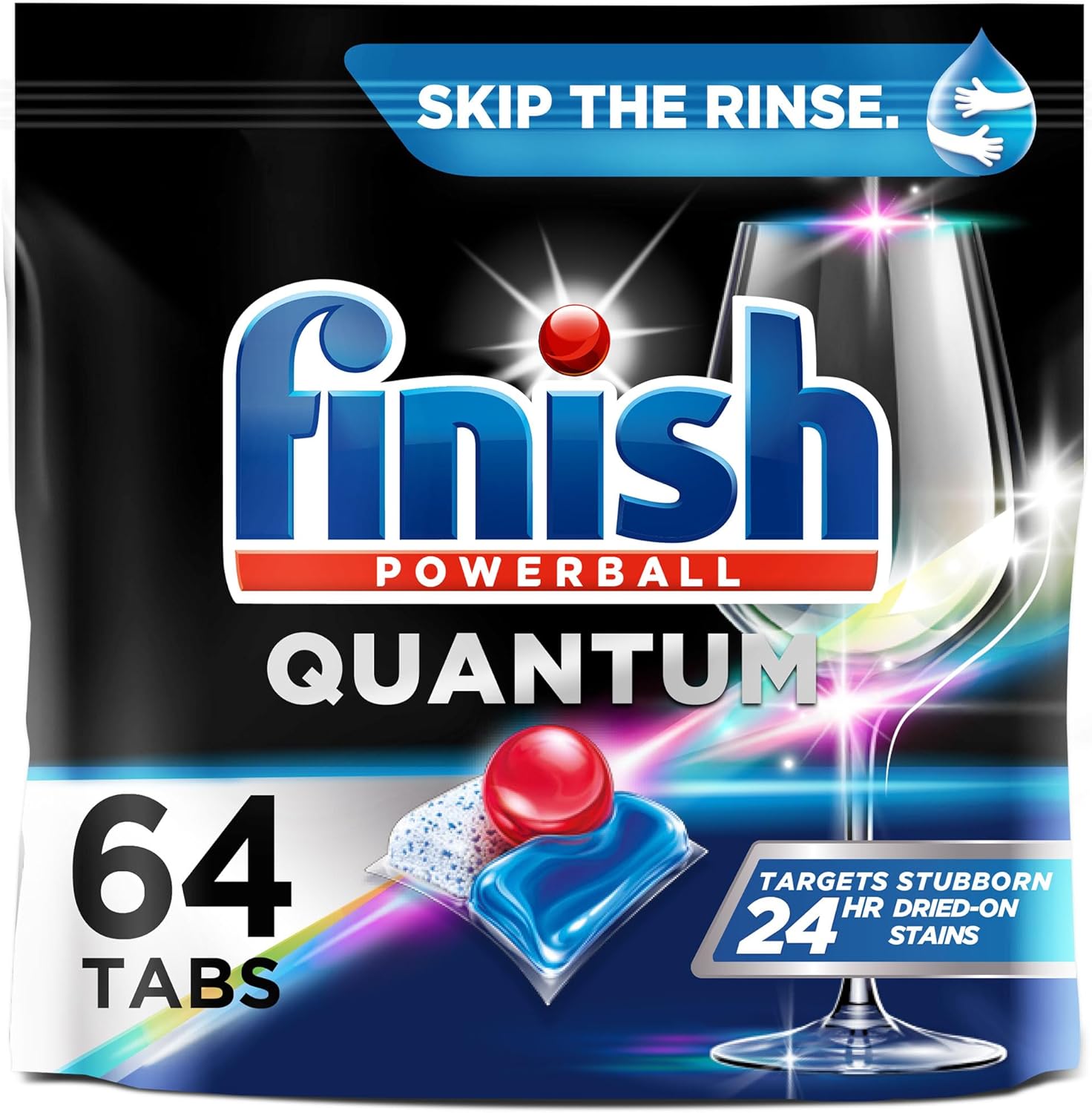 Finish Quantum Powerball, Dishwasher Pods, Dishwasher Detergent Liquid, Dishwasher Soap, Advanced Clean & Shine, 64Ct Dishwasher Tablets