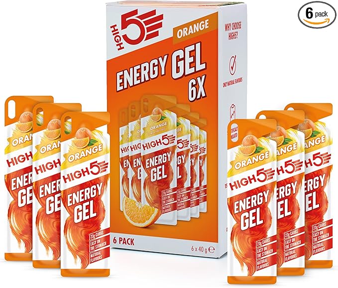 High5 Carbohydrate Gels - Running Supplements For Fast Energy - Natural Fruit Juice & Caffeine-Free - Muscle Gel Endurance Fuel For Cycle Nutrition & Energy Gels For Hiking (Orange, 6 X 40G)