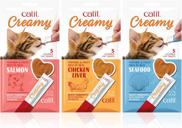 Catit Creamy Lickable Cat Treat, Healthy Cat Treat, Assortment, 15 Count